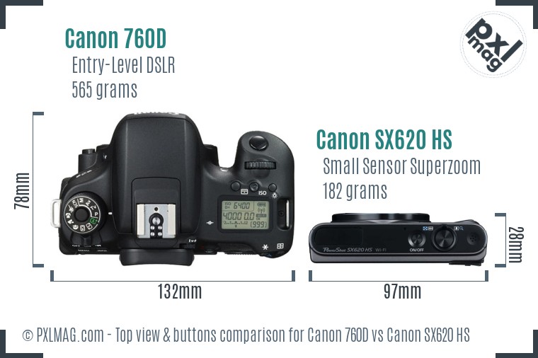Canon 760D vs Canon SX620 HS top view buttons comparison