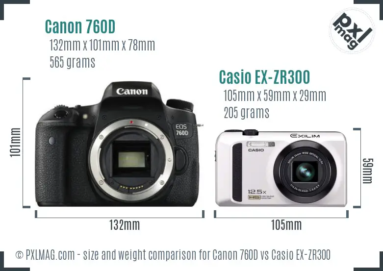 Canon 760D vs Casio EX-ZR300 size comparison Canon 760D vs Casio EX-ZR300 size comparison