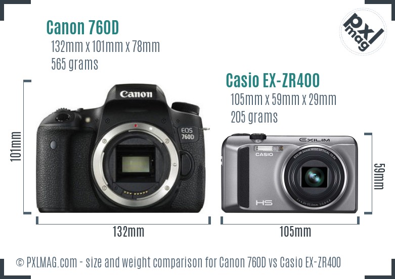Canon 760D vs Casio EX-ZR400 size comparison