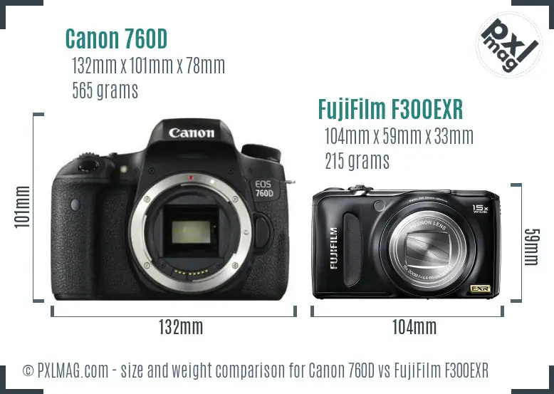 Canon 760D vs FujiFilm F300EXR size comparison
