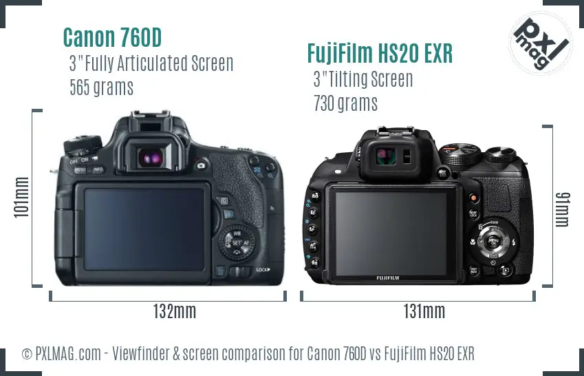 Canon 760D vs FujiFilm HS20 EXR Screen and Viewfinder comparison