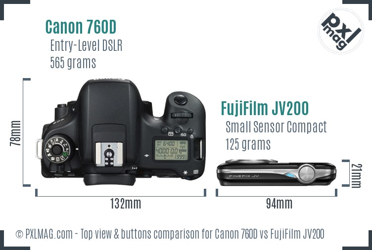 Canon 760D vs FujiFilm JV200 top view buttons comparison