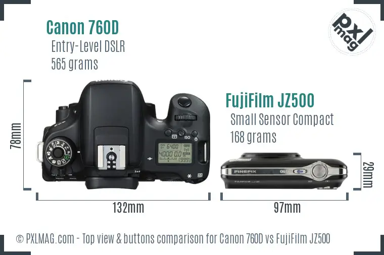 Canon 760D vs FujiFilm JZ500 top view buttons comparison