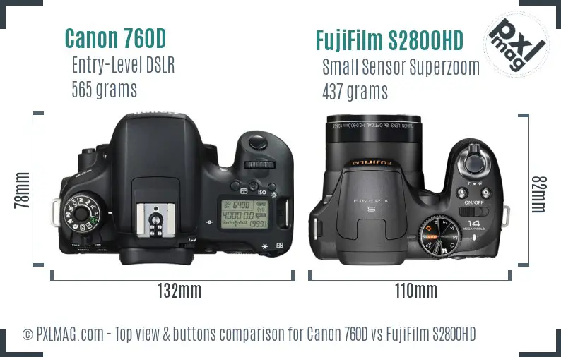 Canon 760D vs FujiFilm S2800HD top view buttons comparison