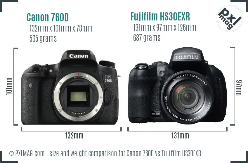 Canon 760D vs Fujifilm HS30EXR size comparison Canon 760D vs Fujifilm HS30EXR size comparison