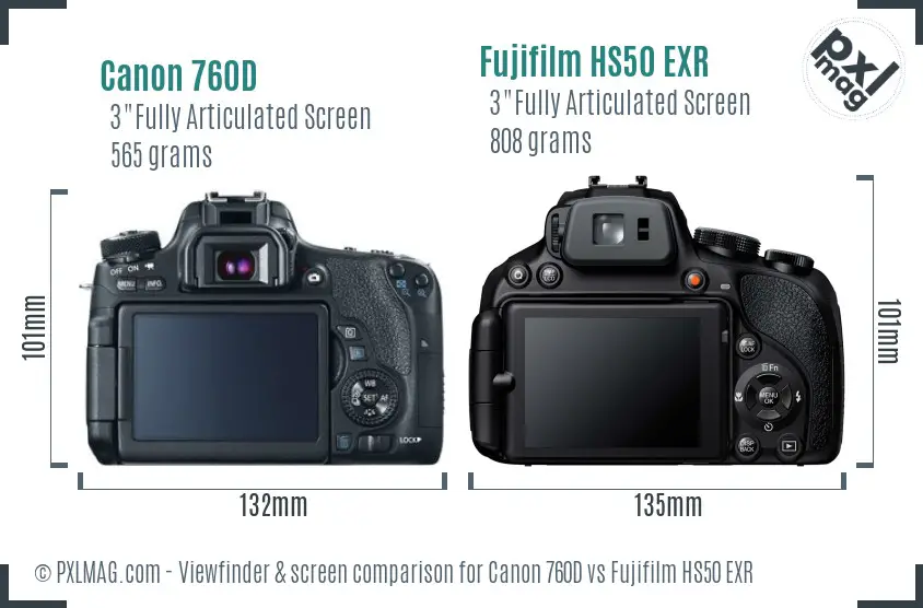 Canon 760D vs Fujifilm HS50 EXR Screen and Viewfinder comparison Canon 760D vs Fujifilm HS50 EXR Screen and Viewfinder comparison