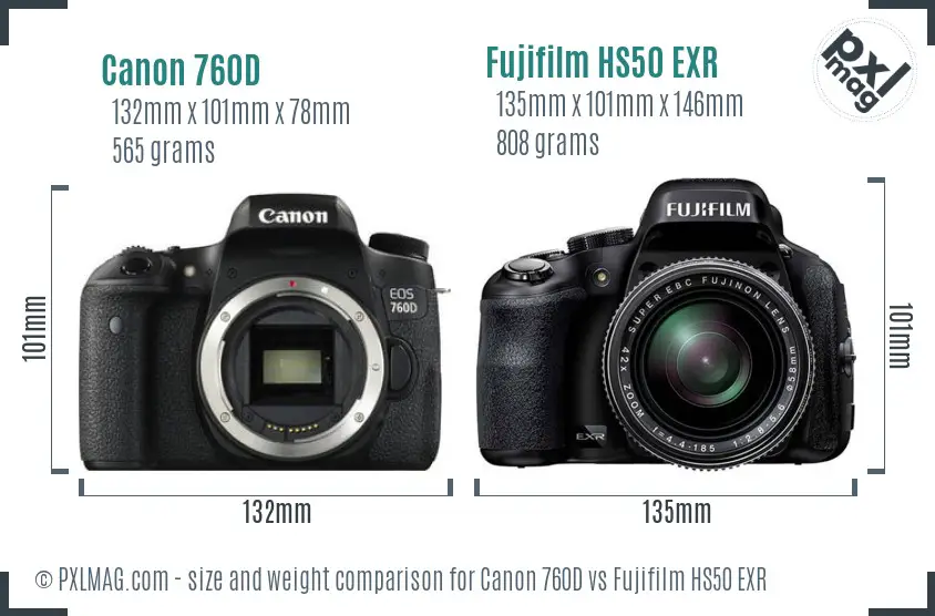 Canon 760D vs Fujifilm HS50 EXR size comparison Canon 760D vs Fujifilm HS50 EXR size comparison