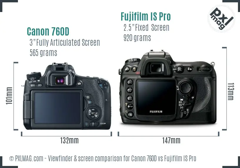 Canon 760D vs Fujifilm IS Pro Screen and Viewfinder comparison