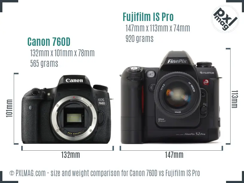 Canon 760D vs Fujifilm IS Pro size comparison