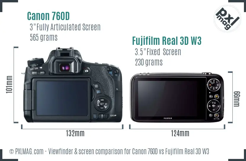 Canon 760D vs Fujifilm Real 3D W3 Screen and Viewfinder comparison