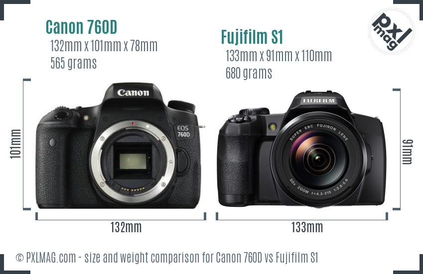 Canon 760D vs Fujifilm S1 size comparison