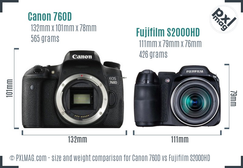 Canon 760D vs Fujifilm S2000HD size comparison