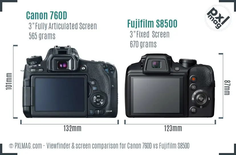 Canon 760D vs Fujifilm S8500 Screen and Viewfinder comparison