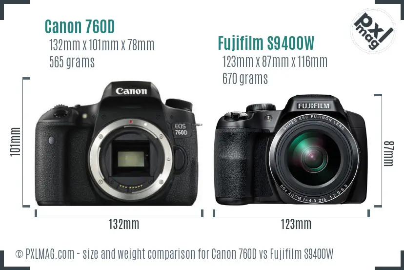 Canon 760D vs Fujifilm S9400W size comparison Canon 760D vs Fujifilm S9400W size comparison