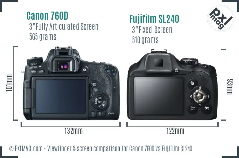 Canon 760D vs Fujifilm SL240 Screen and Viewfinder comparison