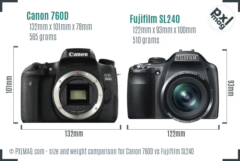 Canon 760D vs Fujifilm SL240 size comparison