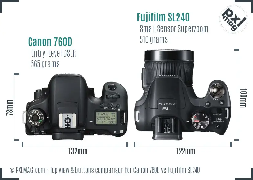 Canon 760D vs Fujifilm SL240 top view buttons comparison