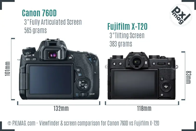 Canon 760D vs Fujifilm X-T20 Screen and Viewfinder comparison