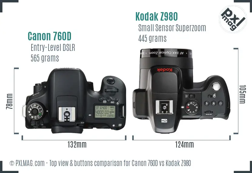 Canon 760D vs Kodak Z980 top view buttons comparison