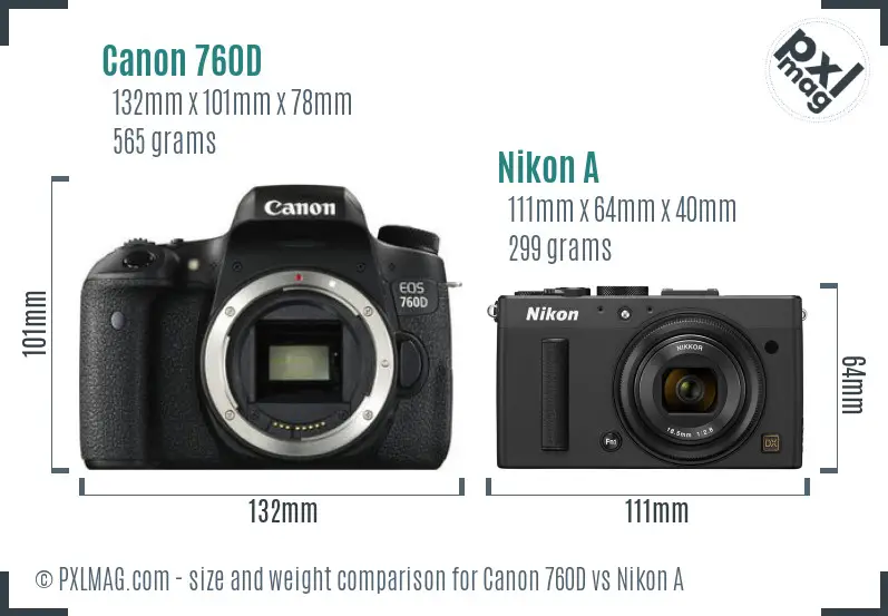 Canon 760D vs Nikon A size comparison