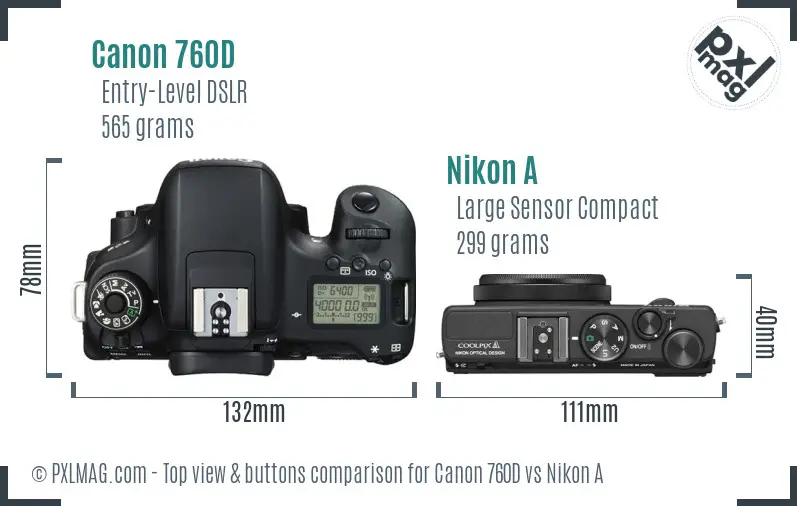 Canon 760D vs Nikon A top view buttons comparison