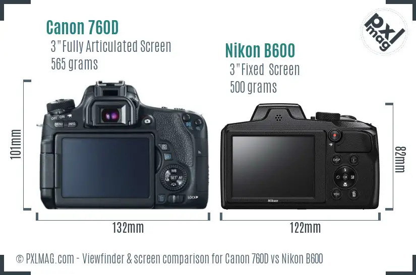 Canon 760D vs Nikon B600 Screen and Viewfinder comparison
