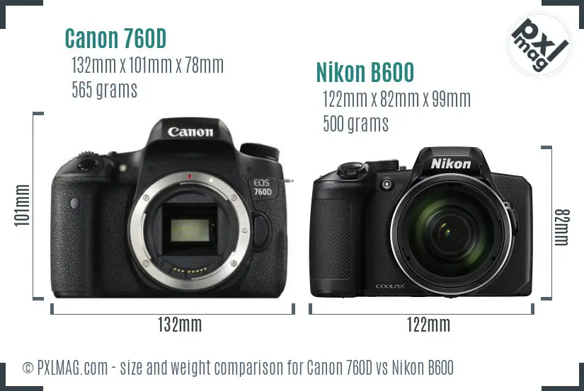 Canon 760D vs Nikon B600 size comparison