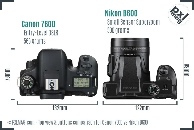 Canon 760D vs Nikon B600 top view buttons comparison