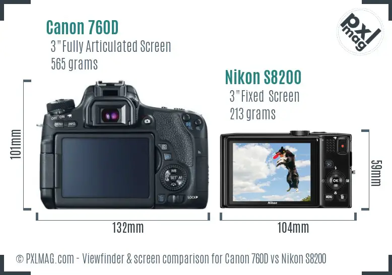 Canon 760D vs Nikon S8200 Screen and Viewfinder comparison