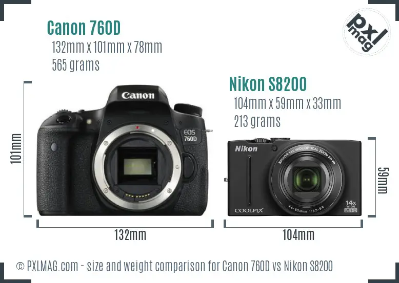 Canon 760D vs Nikon S8200 size comparison