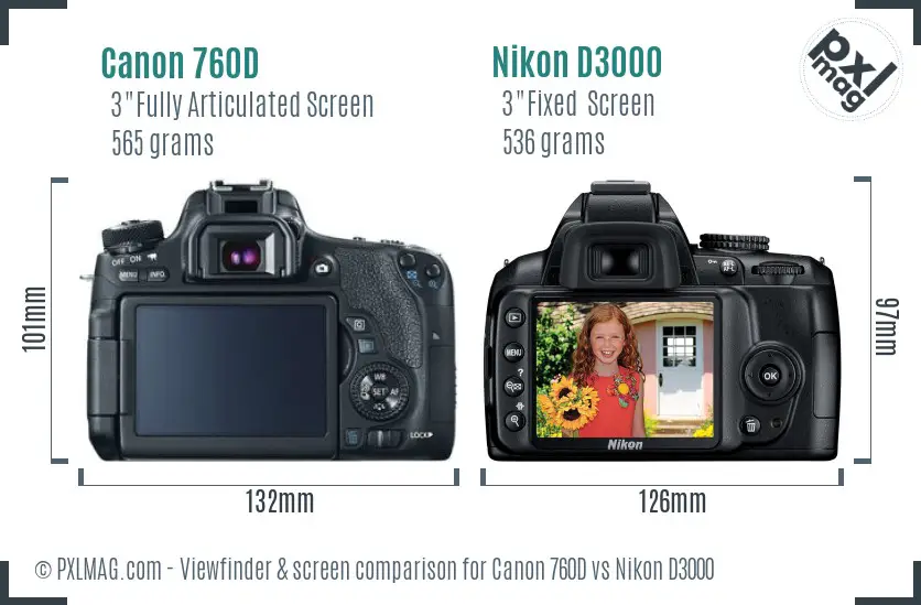 Canon 760D vs Nikon D3000 Screen and Viewfinder comparison