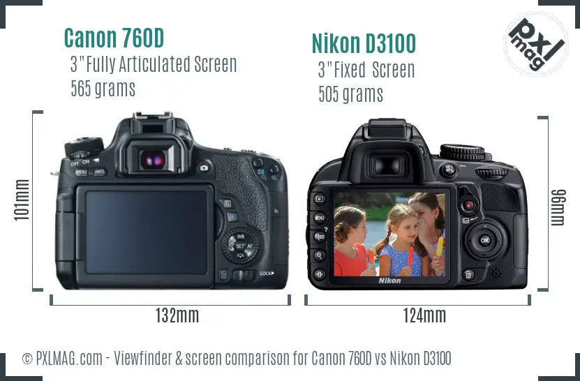 Canon 760D vs Nikon D3100 Screen and Viewfinder comparison