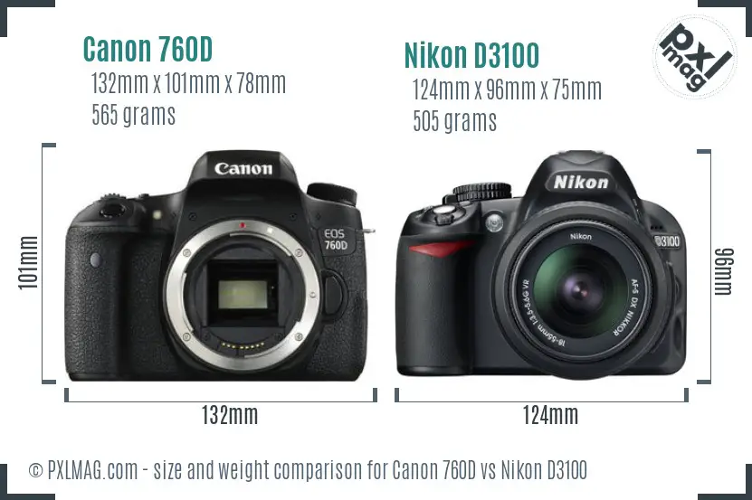 Canon 760D vs Nikon D3100 size comparison