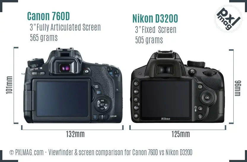 Canon 760D vs Nikon D3200 Screen and Viewfinder comparison