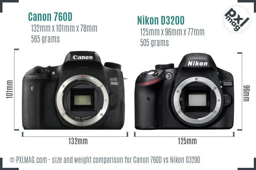 Canon 760D vs Nikon D3200 size comparison