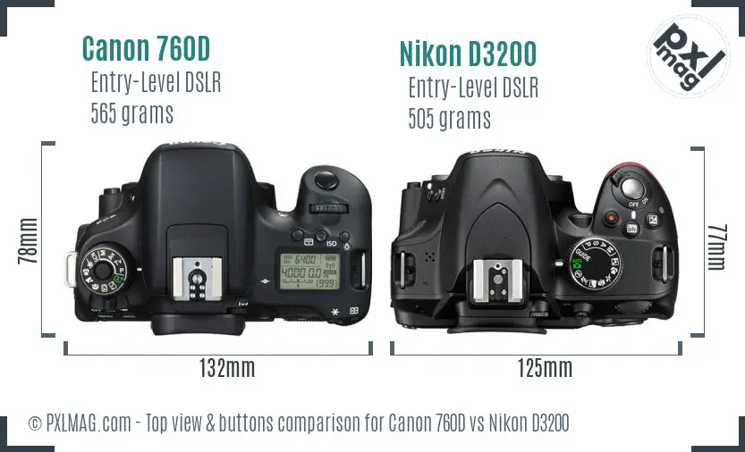 Canon 760D vs Nikon D3200 top view buttons comparison