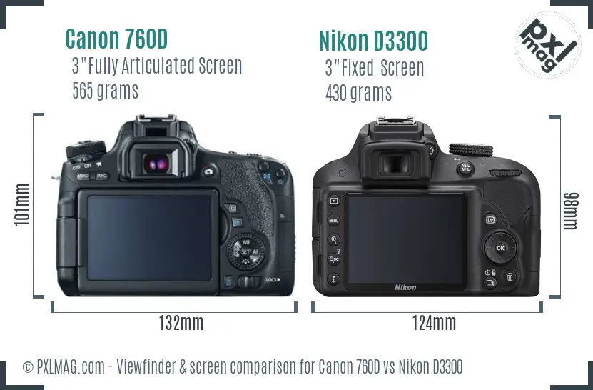 Canon 760D vs Nikon D3300 Screen and Viewfinder comparison