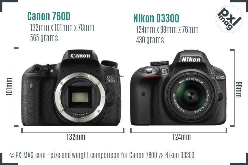 Canon 760D vs Nikon D3300 size comparison