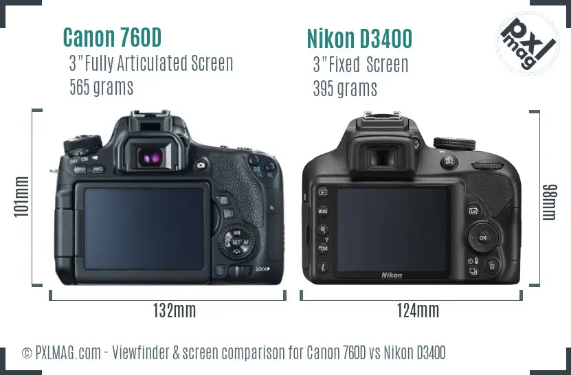 Canon 760D vs Nikon D3400 Screen and Viewfinder comparison
