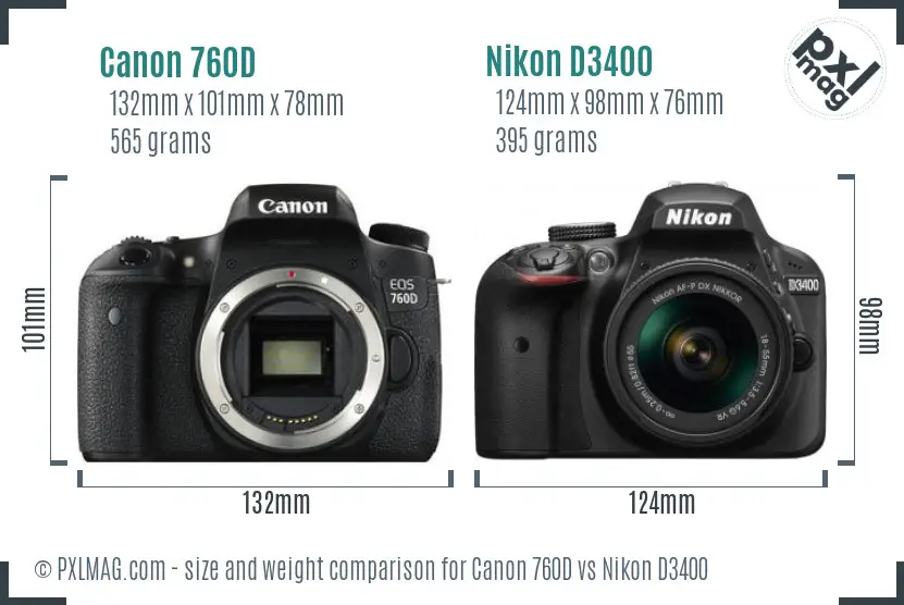 Canon 760D vs Nikon D3400 size comparison