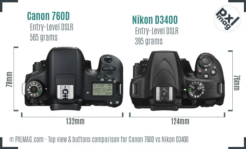 Canon 760D vs Nikon D3400 top view buttons comparison
