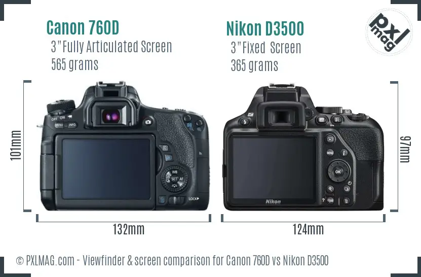 Canon 760D vs Nikon D3500 Screen and Viewfinder comparison