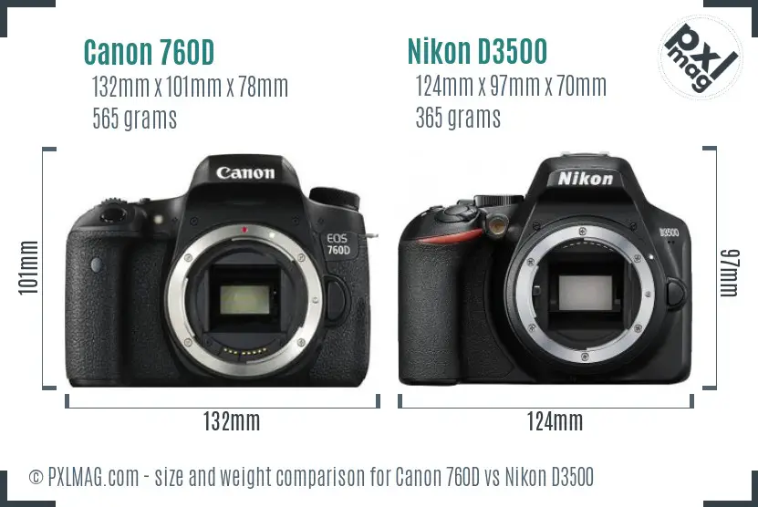 Canon 760D vs Nikon D3500 size comparison