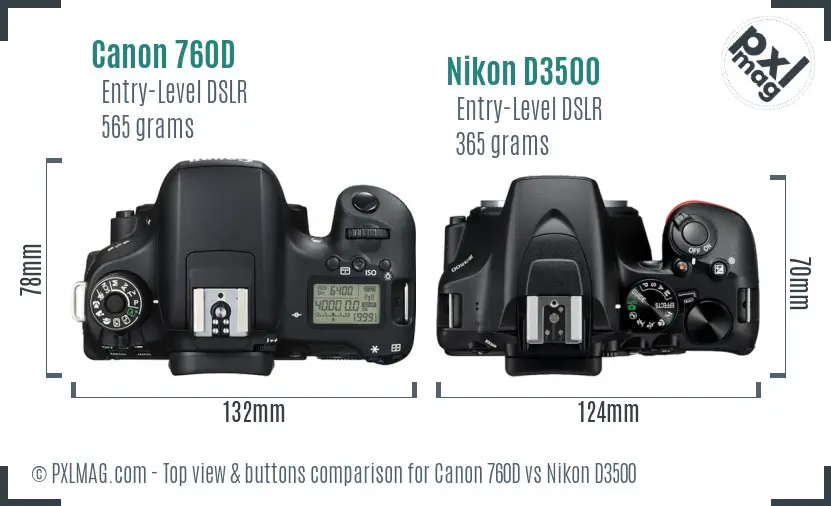 Canon 760D vs Nikon D3500 top view buttons comparison