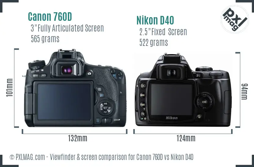 Canon 760D vs Nikon D40 Screen and Viewfinder comparison