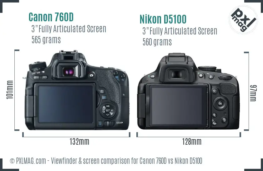 Canon 760D vs Nikon D5100 Screen and Viewfinder comparison