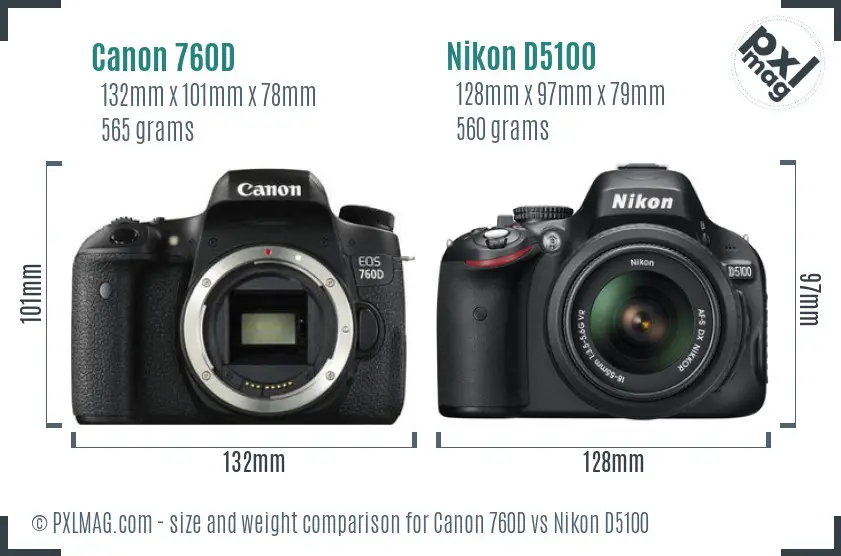 Canon 760D vs Nikon D5100 size comparison