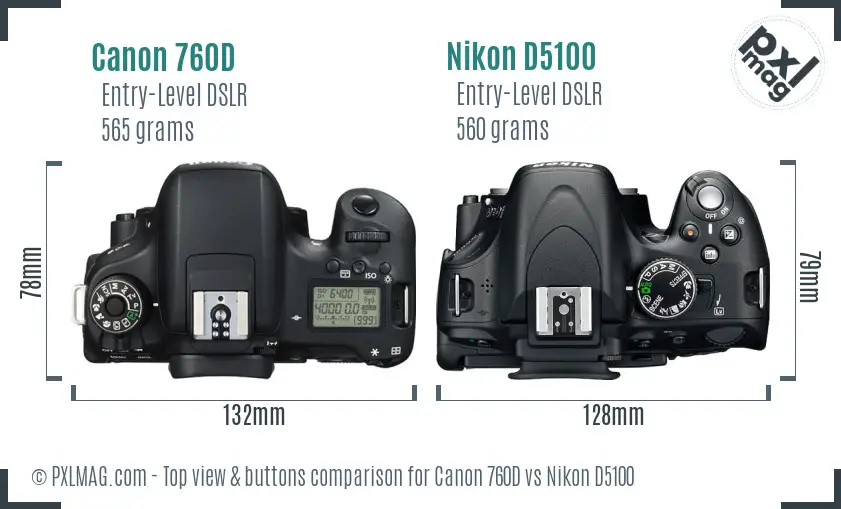 Canon 760D vs Nikon D5100 top view buttons comparison