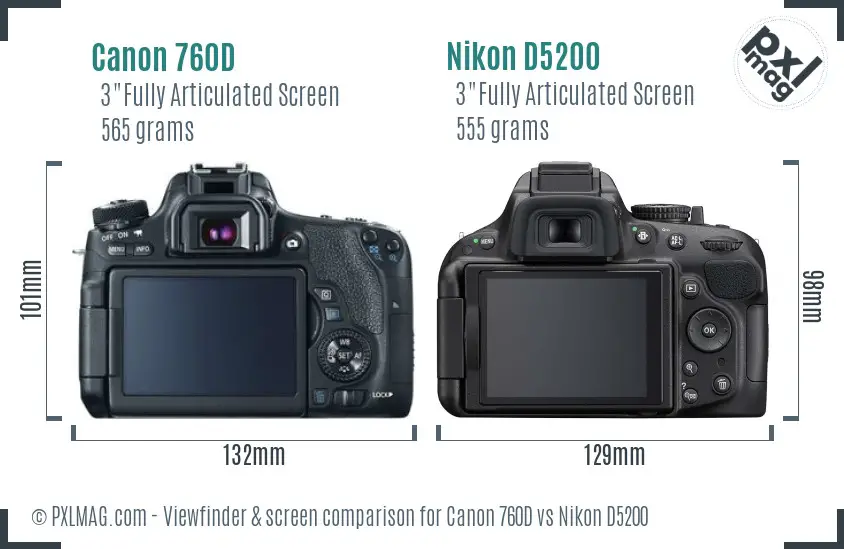 Canon 760D vs Nikon D5200 Screen and Viewfinder comparison