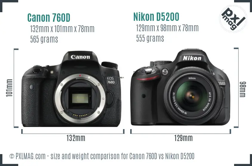 Canon 760D vs Nikon D5200 size comparison